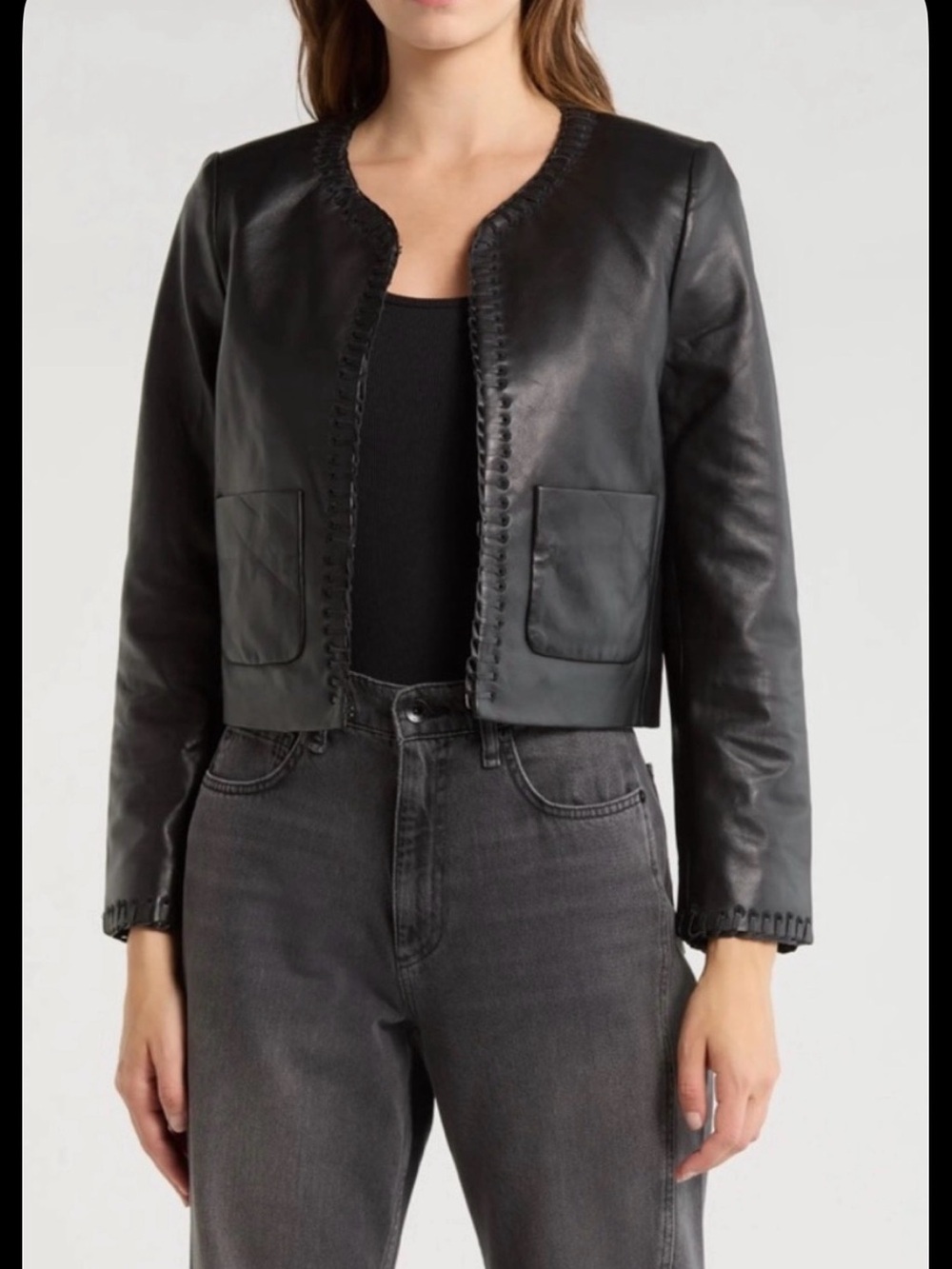 Rag and bone Chloe  Black Leather Jacket with Whipstitch Trim